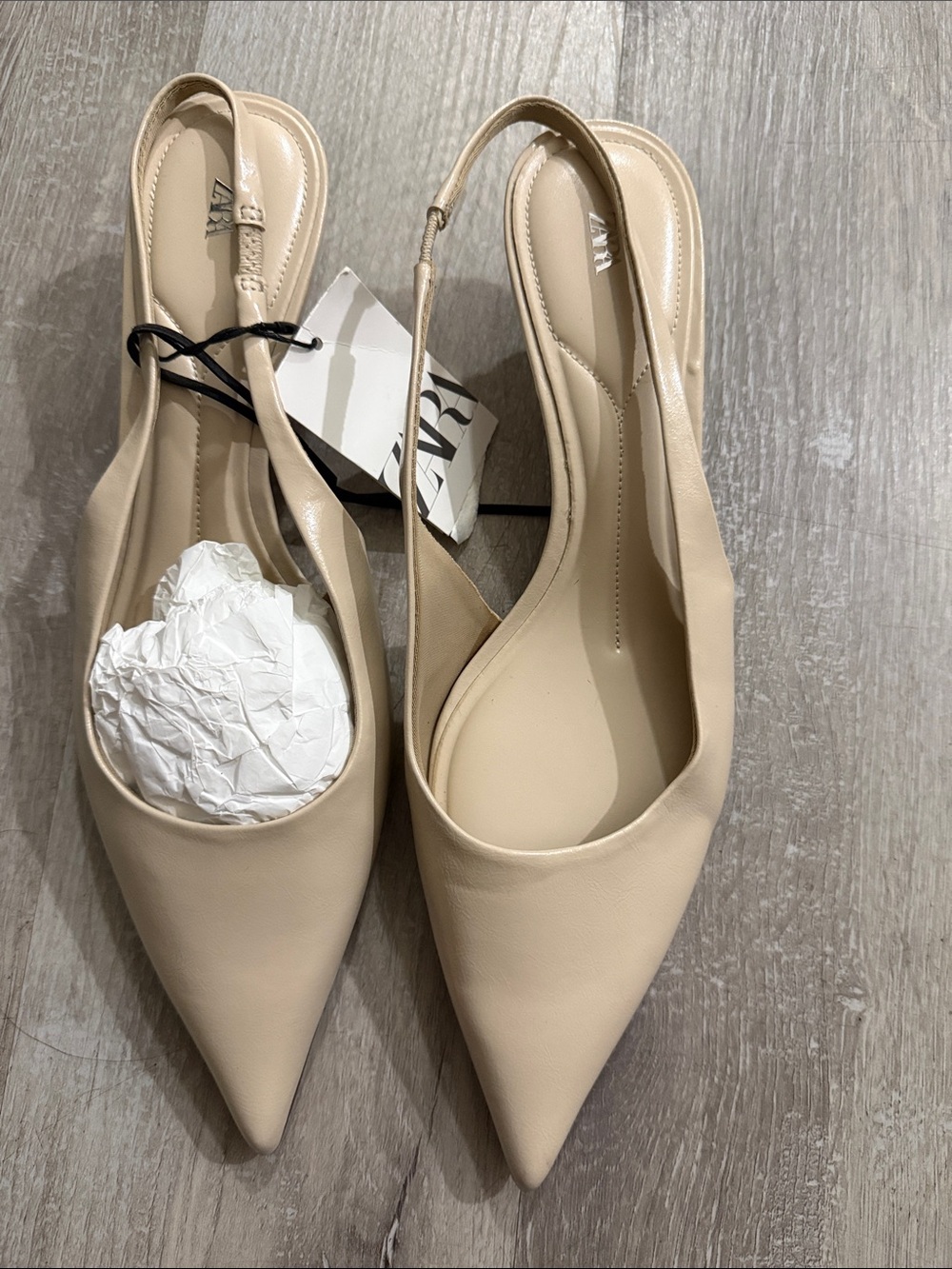 ZARA Beige Pointed Slingback Mules